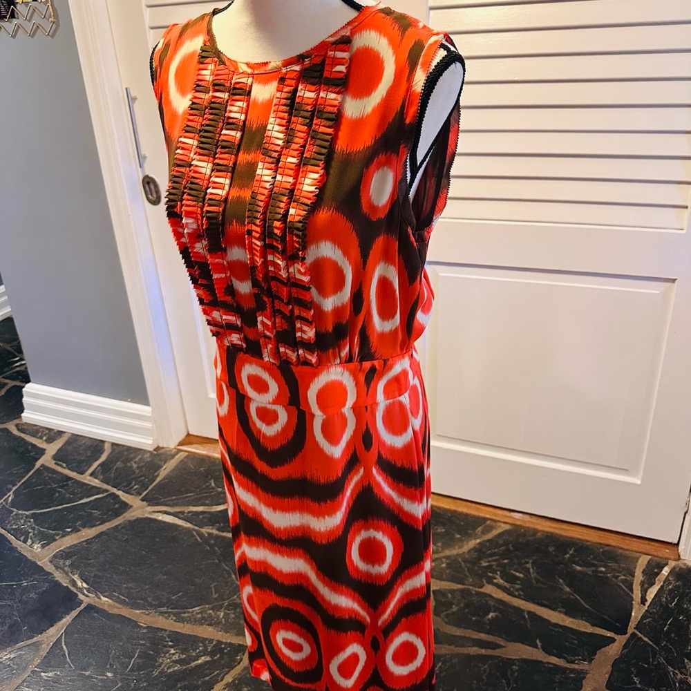 Tory Burch Red and Orange Patterned Midi Dress